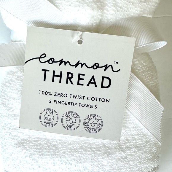 Common Thread 2 Pc Tip Towels Set 100% Cotton White w/ Gray accents SUSTAINABLE - Picture 4 of 7